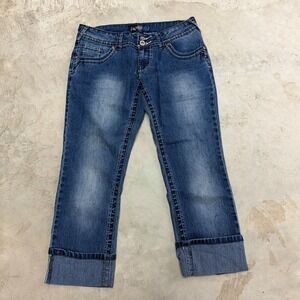 angels Blue Denim Cropped Capri Jeans Embellished‎ Back Pockets Size 7